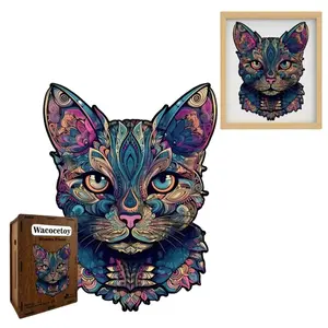 Creative Wooden Cat Puzzle Decoration, Irregular Shape Puzzle Art, Money Box Gift Decor, No Frame Included