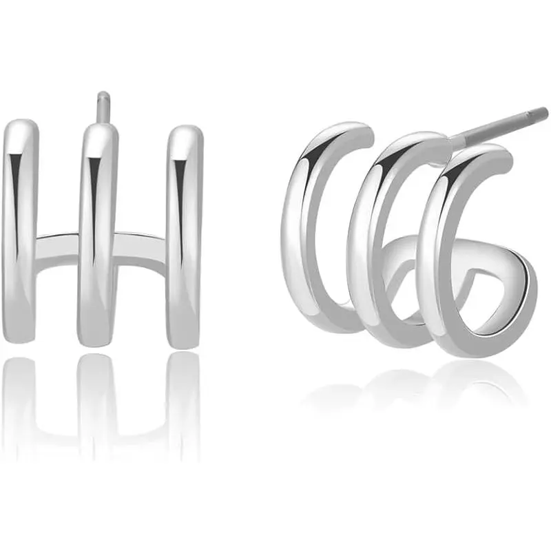Triple Huggie Hoops-White Gold