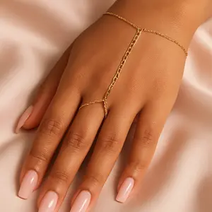 Gold Hand Chain Bracelet Ring Set – Dainty Wrist-to-Finger Chain