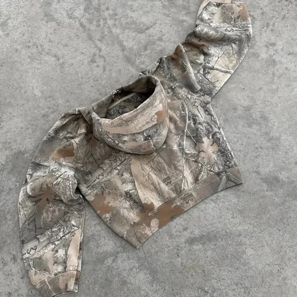 Y2K Hoodie Retro Zip Up Camouflage Pattern Zipper Sweatshirt High Street Hip Hop Streetwear Man and Women Hoodies Unisex Camo