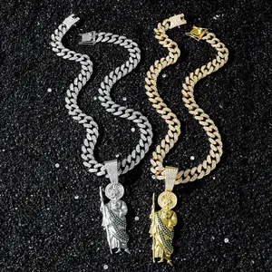 Personalized hip-hop style Saint Jude religious statue pendant, creative Saint Jude pendant necklace, diamond-studded Cuban chain necklace, unisex, hip-hop religious gift - comfortable to wear, durable construction