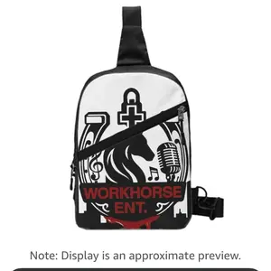 Work Horse Sling Bag by Workhorse ENT - Black and White Design with Musical Icons and Logo
