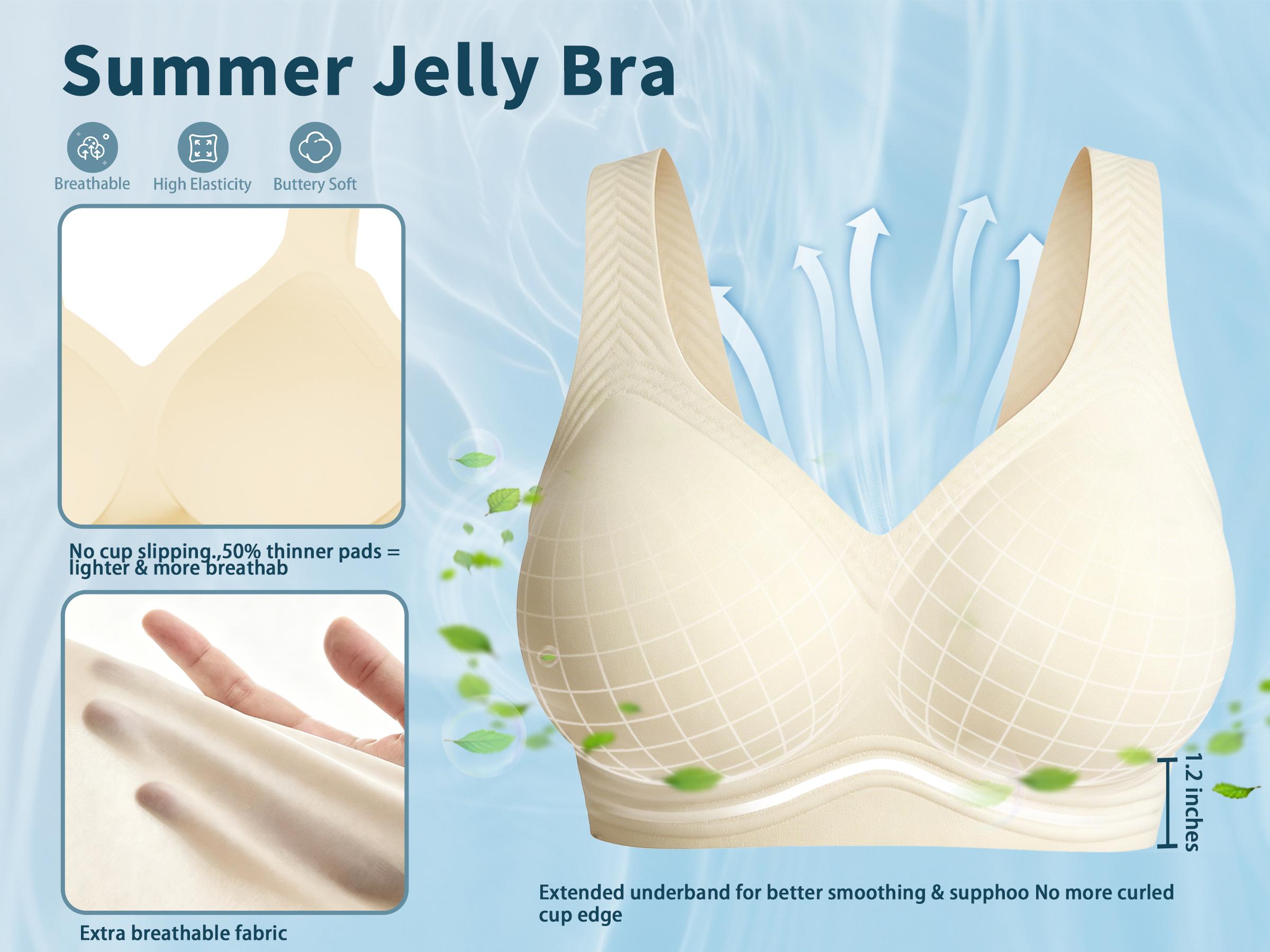 SOFT INTENTION Summer Airly Lightlined Fix-Cup Jelly Bra – Breathable Seamless Wireless Full Coverage, Plus Size Friendly Jelly Bra