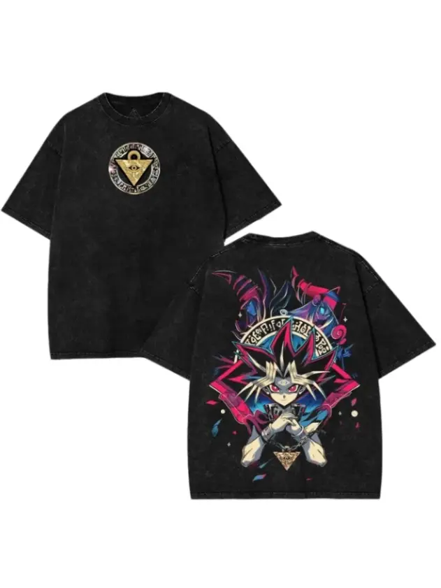 Men's Classic Oversized Stylish Seamless Short-Sleeve T-Shirt - Soft Washed Cotton Fabric, Round Neck, 2-Sided Yu-Gi-Oh Dark Magician Girl Ace Card Print, Fashion Casual Menswear Graphic Apparel