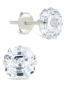 Sterling Silver Asscher Cut Prong Set Stud Earrings