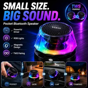 Portable Mini TWS Bluetooth Speaker with Magnetic Phone Stand, TWS Dual Speaker Pairing for True Stereo Sound, RGB Lights, 12 Hours Playtime, Pocket-Size Wireless Speaker for Smartphones, PC, Gaming, Party, Camping, Picnic & Outdoor Activities