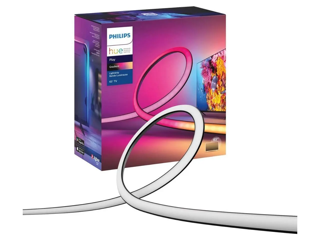 Philips Hue Play Gradient 65" TV LED Backlight Lightstrip, Flowing Multicolor Effect, Surround Lighting for Home Theater, Sync with Movies, Music and Video Games, Requires Hue Bridge and HDMI Sync Box