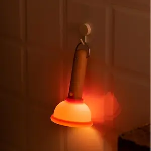 Pop-magic Toilet Plunger Night Light, Funny Halloween & Christmas Gift, Rechargeable LED Gag Lamp & Flashlight,Holiday Ambient Lighting sunset lamps