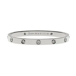 Pre-owned Cartier 4 Diamond Love Bracelet Size 18