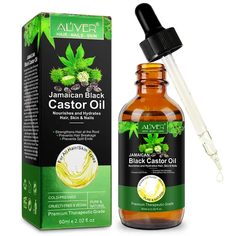 ALIVER Organic Jamaican Black Castor Oil (Glass Bottle) - Cruelty-Free Hair Treatment to Strengthen Hair, Hydrate Scalp, Moisturize Skin & Brows, Anti-Inflammatory Care