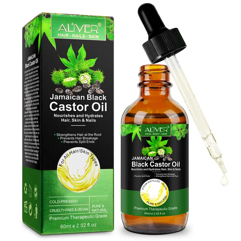 ALIVER Organic Jamaican Black Castor Oil (Glass Bottle) - Cruelty-Free Hair Treatment to Strengthen Hair, Hydrate Scalp, Moisturize Skin & Brows, Anti-Inflammatory Care