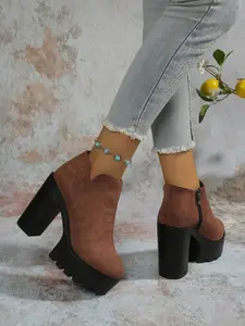 Women's High Heel Boots, Thick Sole Fashion Comfort Classic Design, Round Toe Mid-Calf Boots for Daily Wear and Parties