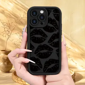 Creative Lip Paint Pattern Mobile Phone Case, Thickened Full Body Protection, Shockproof and Anti-Fall Frosted TPU Soft Protective Shell, Phone Case for 17 Pro Max 16 16e 15 14 Plus 13 12 Mini 11 Air
