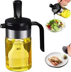 Olive Oil Dispenser Bottle with Brush 2 in 1 Oil Dispenser & Silicone Brush for Kitchen Cooking Vinegar Sauce BBQ Salad Grill Frying 200ml 7oz Black Push Type Leak Proof Seal Easy Grip Design - Utensils