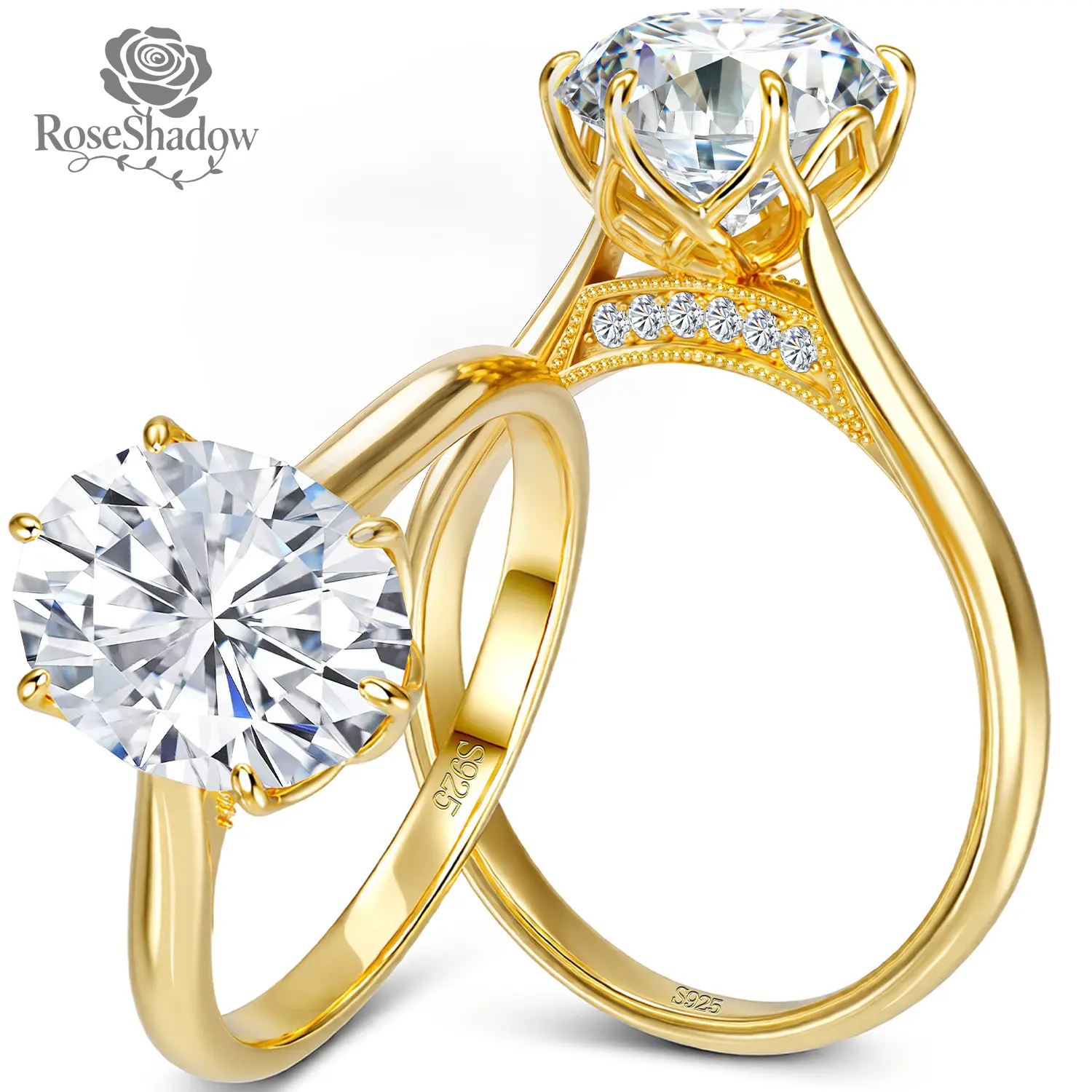 ROSESHADOW 2CT Moissanite Oval Cut Ring Vintag Anniversary Promise Wedding Engagement Ring 925 Sterling SilverGift for Her Women Oval Shaped Ring Elegant Fashion Rings