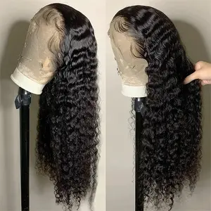 [40" Only $215]40 38Inch Deep Wave Glueless Lace Front Wigs Human Hair 180 Density 13x4 HD Transparent Lace Frontal Wigs Human Hair Pre Plucked Deep Curly Glueless Wigs Human Hair for Women Natural Black