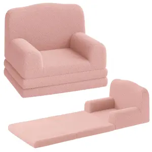 Garvee Sherpa Convertible Toddler Sofa Chair with Washable Cover, Crown Design, Comfy Fold-Out Couch Bed for Playroom and Nursery Use