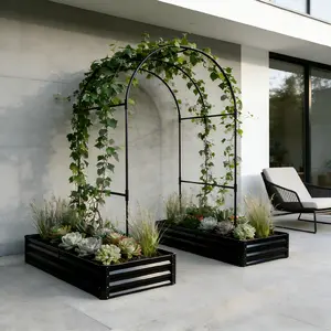 Raised Garden Bed with Arch Trellis, 2 Pack Metal Planter Boxes with Garden Arch, Outdoor Garden Planter for Climbing Plants Vegetables Flowers