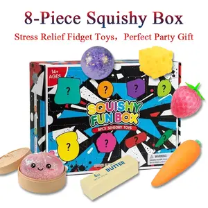 8-Piece Set Poke Box Malt Sugar Stress Relief Fidget Toys, Sensory Bundle, Creative Slow-Return Squishy, Party Gift, It includes buns, strawberries, cheese, carrots and more.8 Different Styles