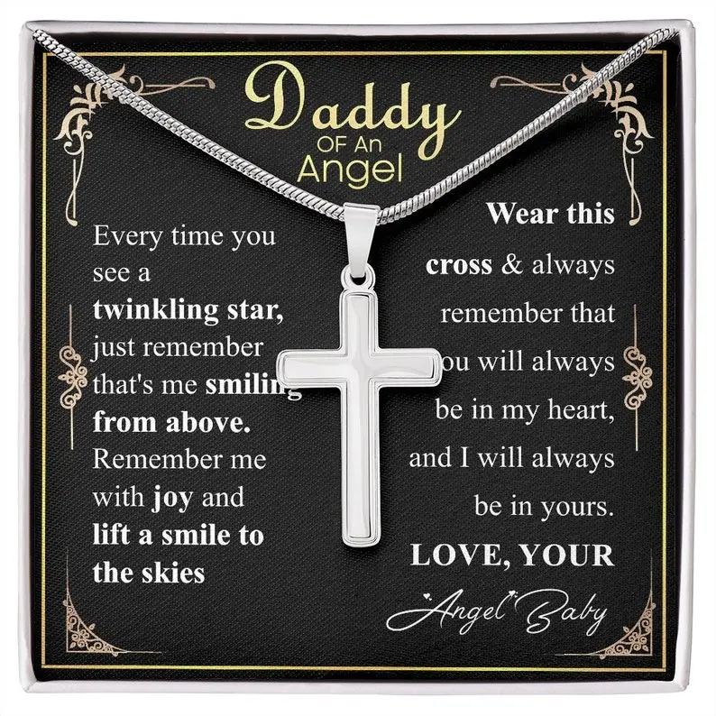 Miscarriage Baby Cross Necklace for Dad From Baby, Fathers Day Gift Necklace, Baby Loss message Card Gift, Wife Pregnancy Loss Exquisite Chain Jewelry Minimalist Chain