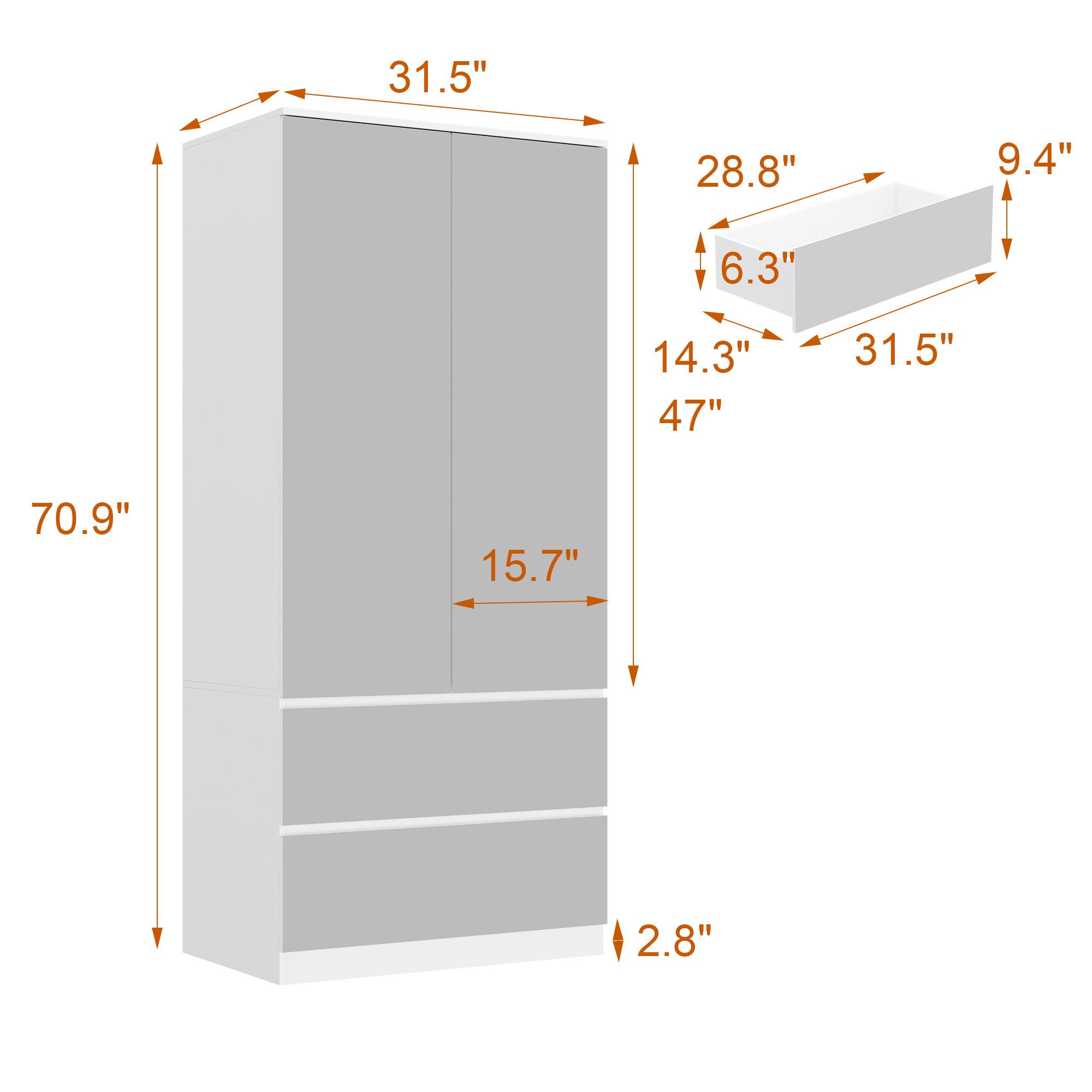 FUFU&GAGA 3 Types Mirror Wardrobe Armoire with Drawers, Full Length Glass Mirrors, 2 Smooth Sliding Drawers & Hanging Rod for Bedroom Storage FUFU&GAGA 3 Types Mirror Wardrobe Armoire with Drawers, Full Length Glass Mirrors, 2 Smooth Sliding Drawers & Hanging Rod for Bedroom Storage