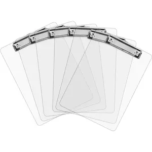 Plastic Clipboards, Set of 6, Transparent (Clear), 12.5 x 9 Inches, Holds 100 Sheets, Acrylic with Low Profile Clip, Bulk Back-to-School Supplies for Teachers