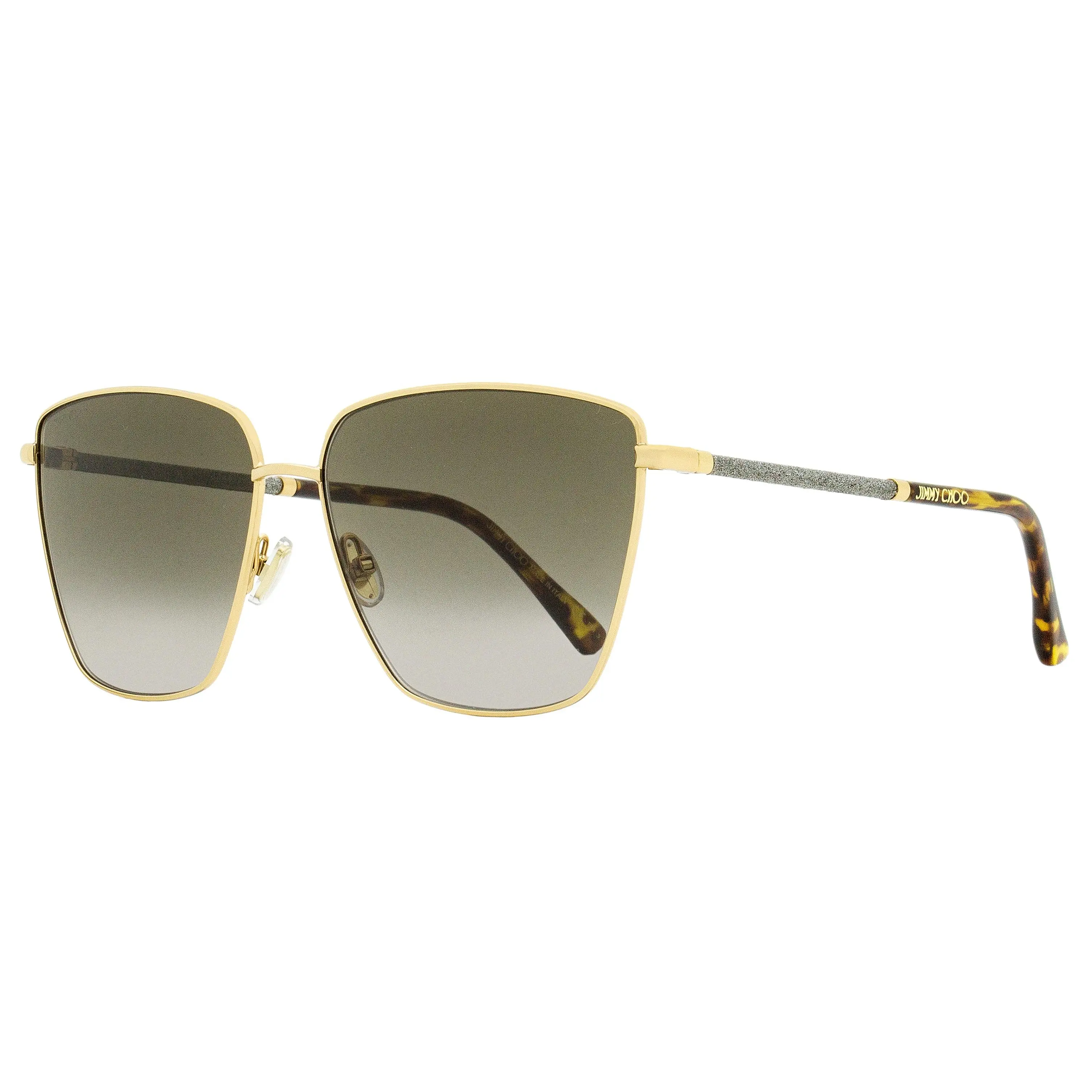 Jimmy Choo Lavi Iconic Square Sunglasses for Women, Metal Frame with Glitter Accents, Gold/Havana 06JHA, 100% UV Sun Protection 60mm, Metal Frame Glasses, Statement Frame Glasses