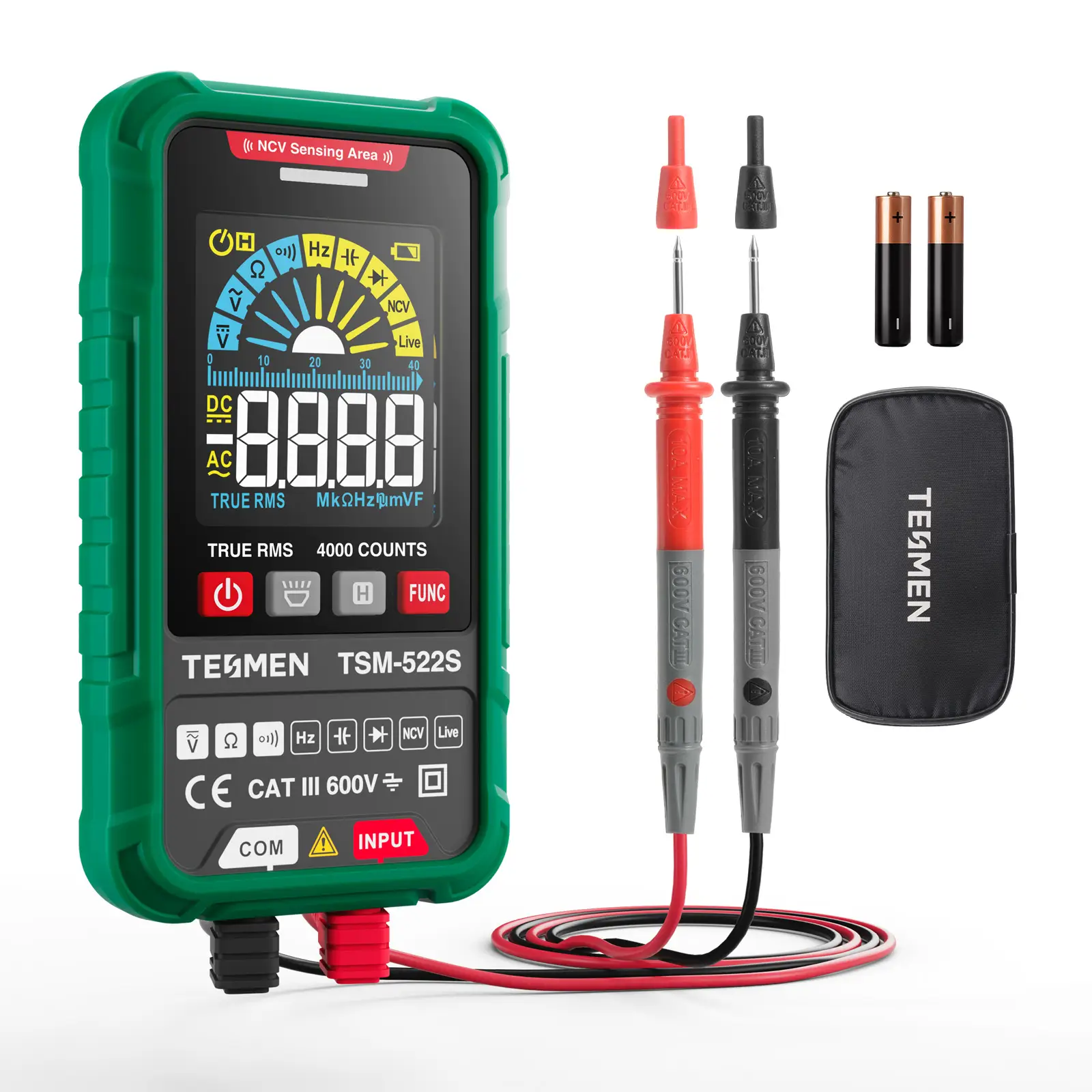 TESMEN TSM-522S Smart Digital Multimeter, 4000 Counts, Auto-Ranging Voltmeter, Non-Contact Voltage test, Measure AC/DC Voltage, Resistance, Capacitanc