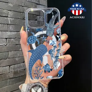 Magnetic Soft Case for iPhone11/12/13/14/15/16/promax, blue whale shark MagSafe Compatible,Aesthetic Pattern Design Lightweight,AntiScratch,and Trendy