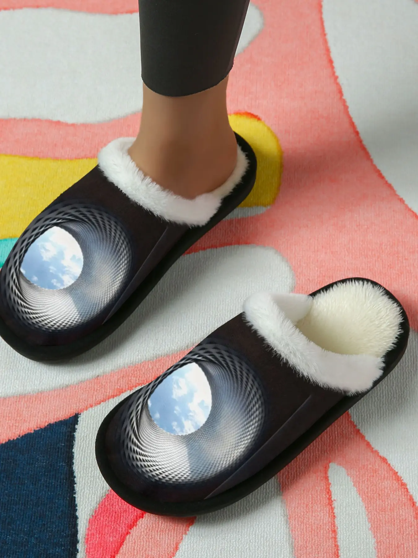 Sci-Fi Moon Phase Cotton Slippers, Plush Lined Anti-Slip Thick Sole, Home Sci-Fi Atmosphere Warm Shoes for Fall Winter
