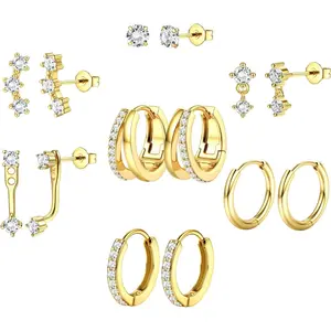 YADOCA 7Pairs Hypoallergenic Plated Gold Earrings for Women Trendy Small Stud Huggie Hoop Earing Stacks Set Cute Cartilage Helix Jewelry for Sensitive Ears Silver Dainty Christmas Stocking Stuffers Gifts