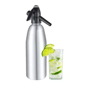 Soda Siphon 1L Home Soda Maker Sparkling Water Maker Seltzer Water Syphon for Fresh Soda Water Cocktails Hard Seltzers (Silver)