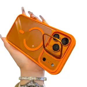 for iPhone 17 16 15 14 13 12 Max Plus Pro Magnetic Mobile Phone Case with MagSafe Camera Ring Holder, Military-Grade Protection, Anti-Fall, Non-Yellowing, Wireless Casing Protector Cover, Black Silicone