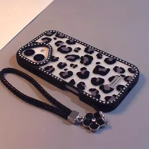 Fashionable and luxurious double-sided diamond-embellished black leopard print design phone case, suitable for iPhone 17 16 15 14 13 12 11Pro Max, high-end quality, suitable for couples, etc., transparent, anti-drop, high-quality exquisite protective case