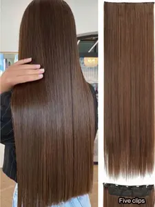 Light Brown Synthetic Hair Extensions – 20"-40" Long Straight 5-Clip Heat Resistant Hairpiece