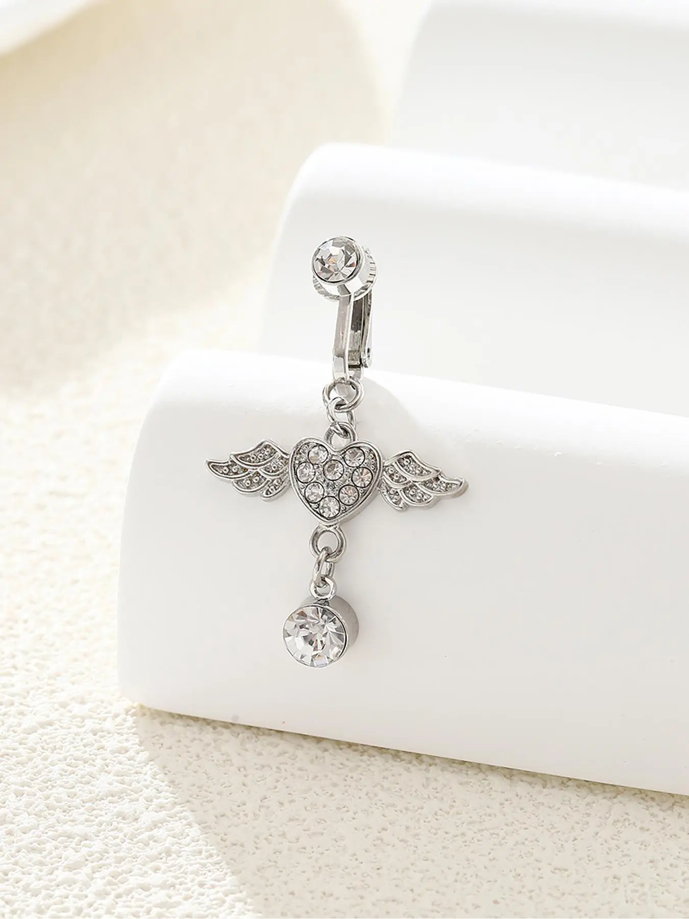 Heart & Wing Design Rhinestones Fake Belly Ring, Body Jewelry, Body Jewellery, Belly Button Jewelry, No Punching Belly Non-piercing Jewelry for Daily Decoration & Party, Perfect Charms for Women's Gift, Body Jewelry Accessory