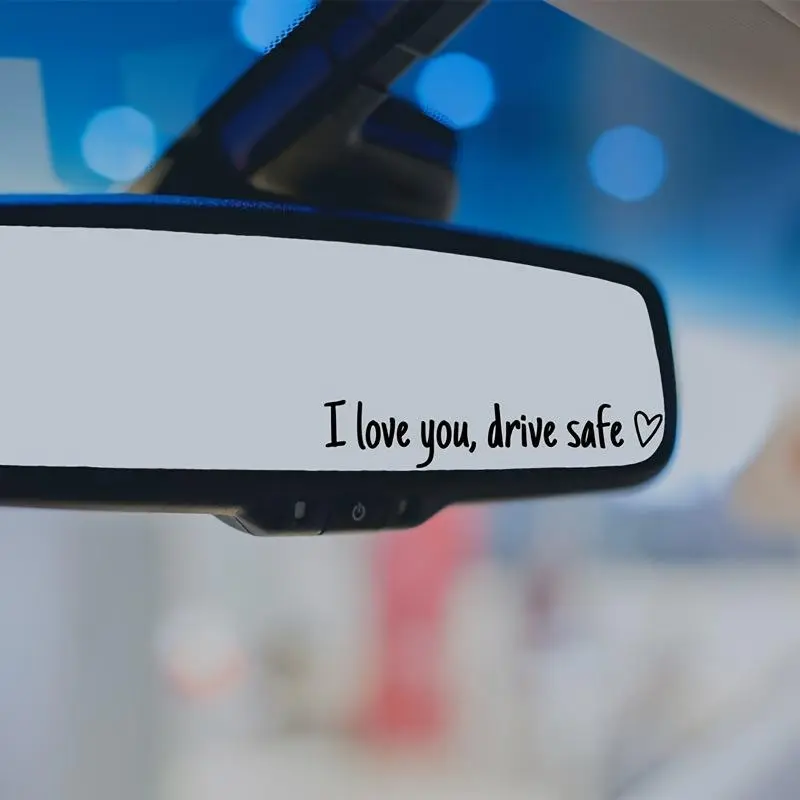 "I Love You for Driving Safety" Rearview Mirror Sticker Waterproof Vinyl Car Decoration Laser Holographic Gift for Friends