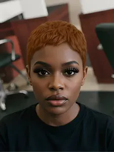 Pixie Cut Human Hair Wigs Burgundy, Machine Made Short Straight Layered Wig for Women, Natural, Daily Party Cosplay Gift Use