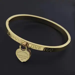 Hot Classic Golden Colour Bracelets & Bangles Wholesale Jewelry Fine Double Peach Heart Love Bracelets Female