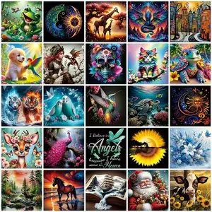 10pcs/20pcs Diamond Painting Kit, Cartoon Animal & Nature Scenery Patterns, 30x30cm Full Drill Art Set, Wall Decor Gift for Beginners, Handcraft