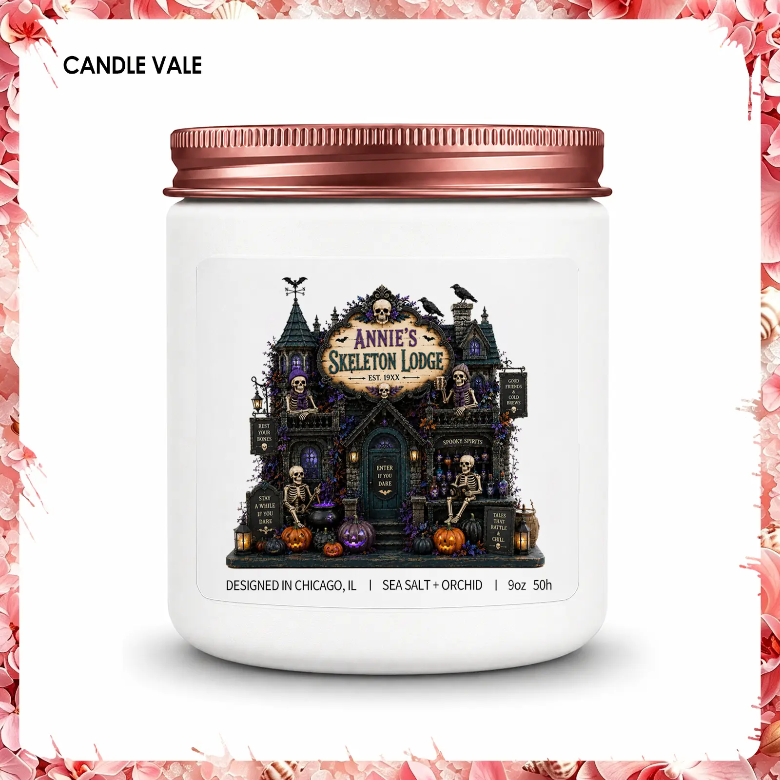 1Pc Handmade Gothic Aroma Soy Candle - Annie’s Skeleton Lodge Halloween Design, Spooky Floral Scent Wick Candle, 50-Hour Burn, Home Decoration Gift for Women, Bedroom Living Room Decor