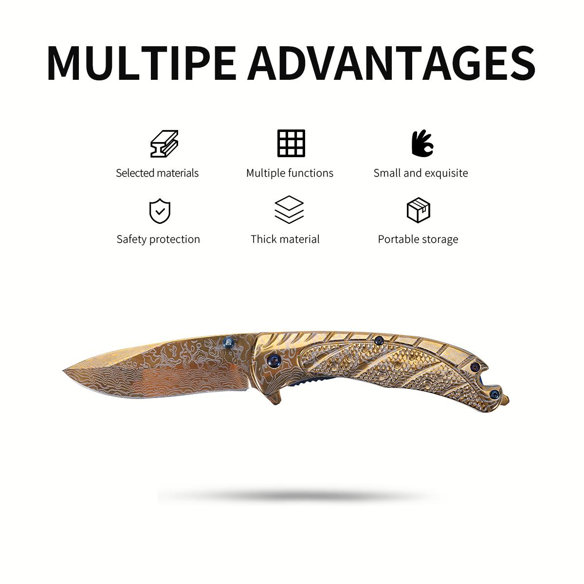 Golden patterned folding knife, camping, barbecue, mountaineering, hiking