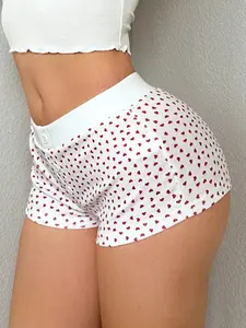 Women's Heart Print Shorts, Casual Comfy Breathable Fit Shorts for Daily Wear, Ladies Shorts for Summer, Casual Sport Shorts, Womenswear Bottom