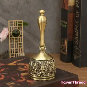 Vintage Copper Color Handbell with Dragon Pattern, Decorative Craft for Study Room & Tea Room, Elegant Traditional Chinese Artistry, Ornaments