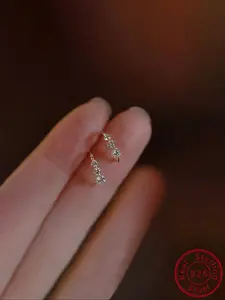 Women's S925 Silver Color Cubic Zirconia Earrings, Zircon Stud Earrings, Minimalist Design, Daily Wear Jewelry Gift for Women & Girls