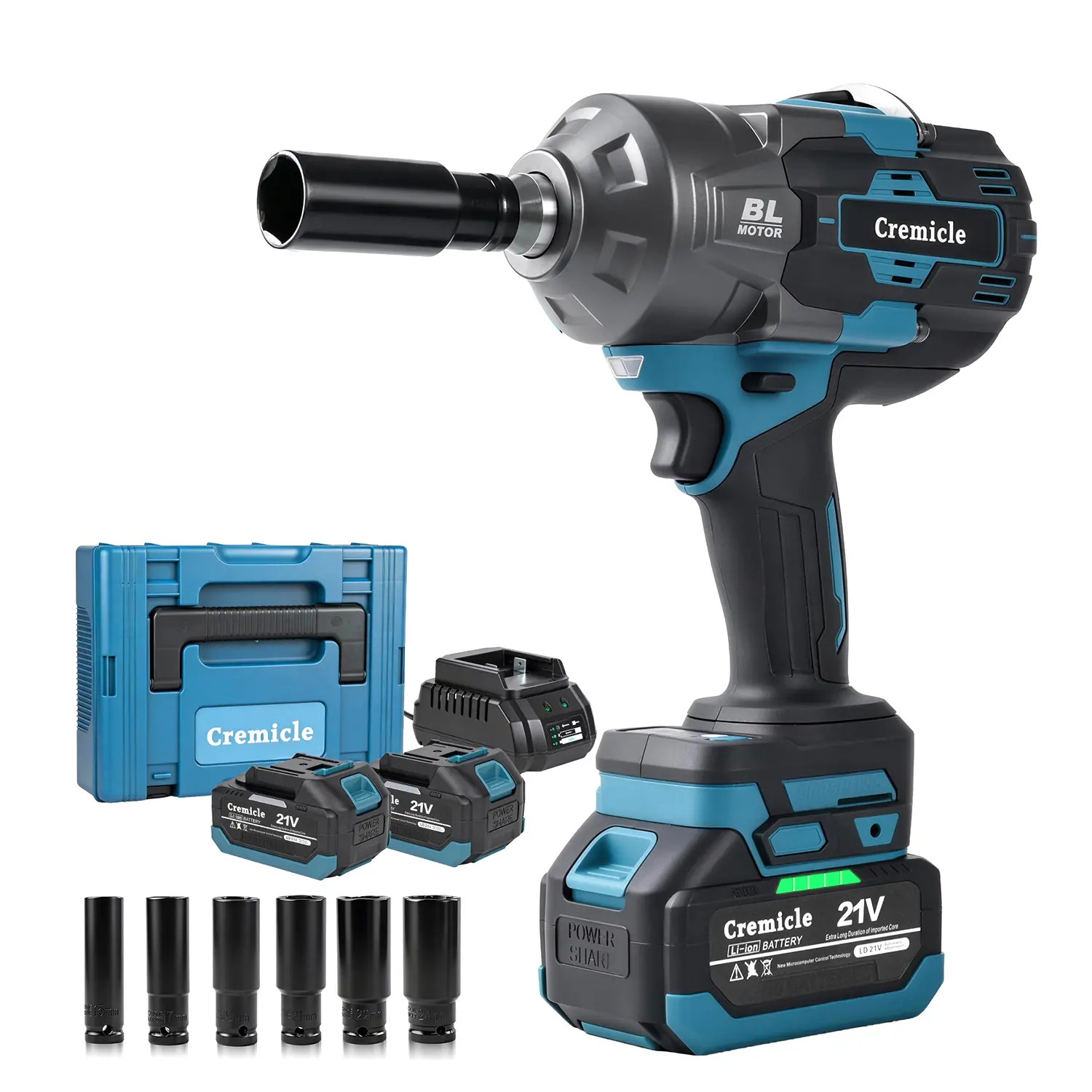 1500 N.m Cordless Impact Wrench, All-Metal Cordless Impact Gun with 2 * 4.0Ah, Electric Impact Wrench with 6 Sockets for Cars & Trucks
