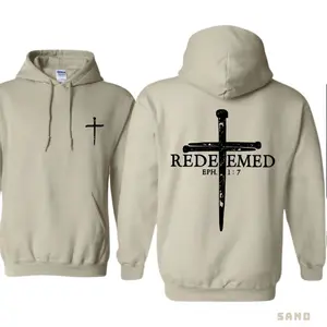 Redeemed Hoodie, Christian Graphic Featuring Cross and Bible Verse Ephesians 1:7, Unisex Hoodie For Faith Wear