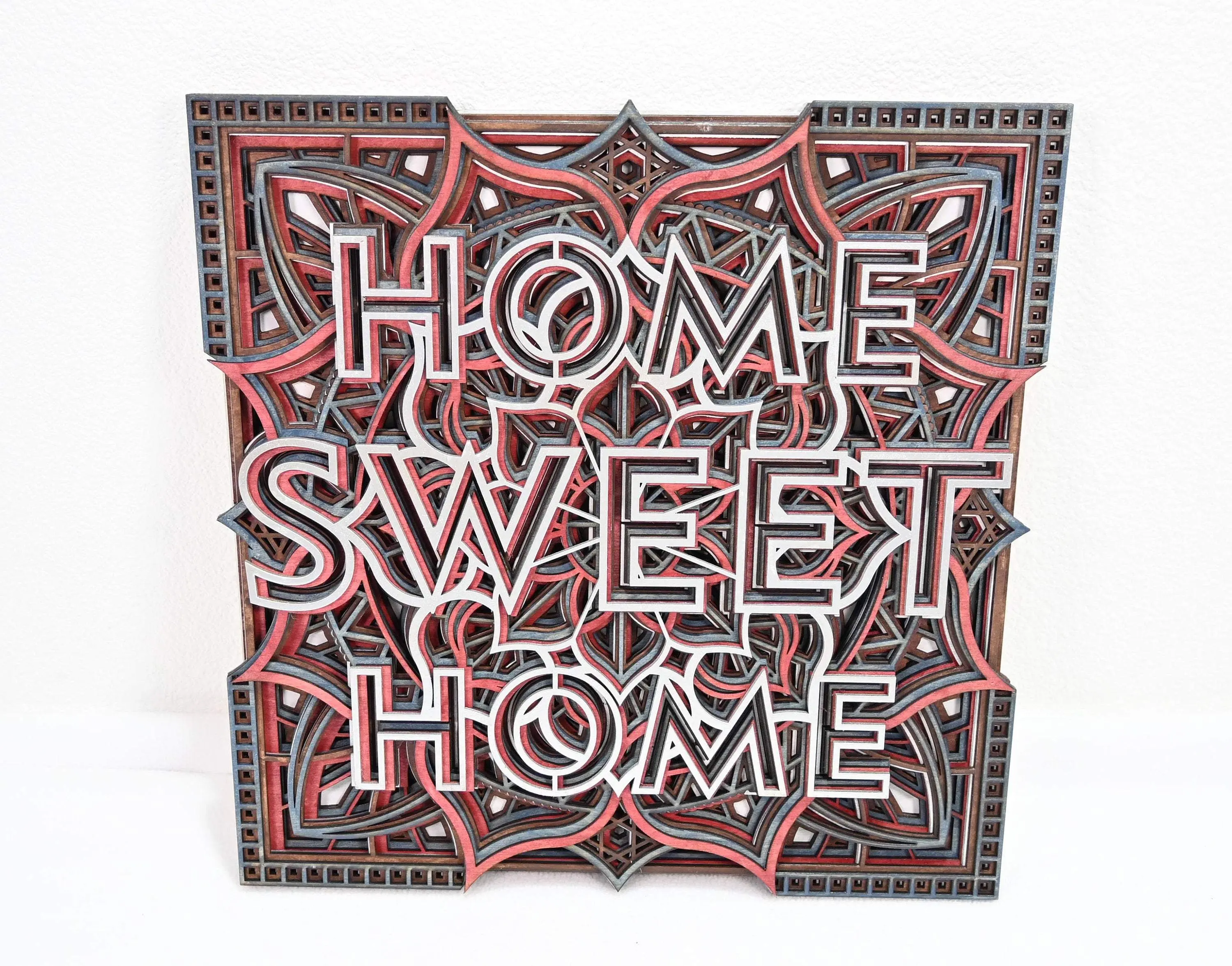 Wall Decoration "Home Sweet Home" Layer Square Wood Art Mandala 3D 2369