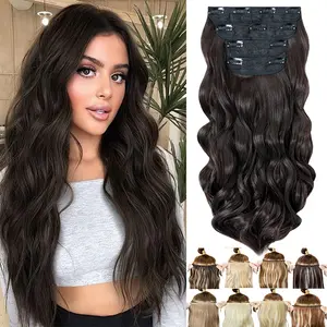 22" Thick Clip In Hair Extensions Long Wavy Curly Invisible Synthetic Full Head Hairpiece For Woman, 4Pcs/Set