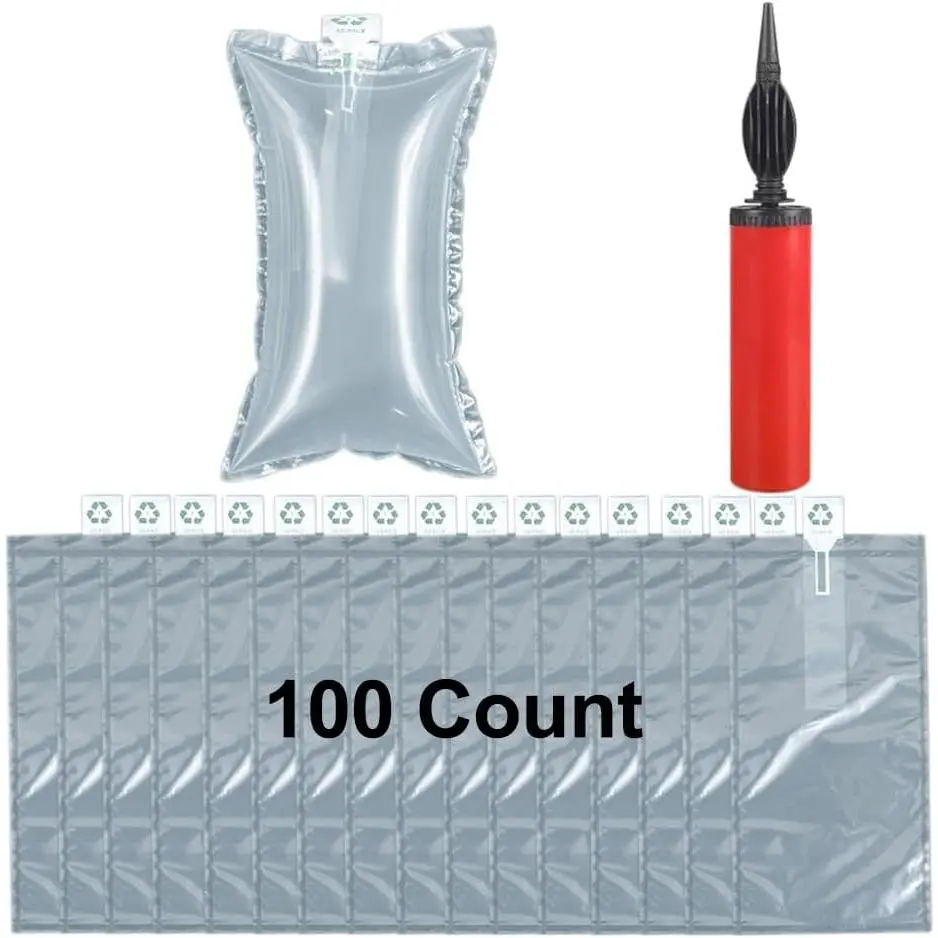 Air Pillows for Shipping with Manual Hand Pump, 100 Count Inflatable Packing Pillows, Void Fill Cushioning for Packaging Boxes, Moving & Shipping Supplies Packing Filler (3.9" * 7.9")